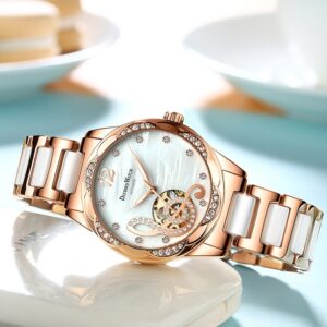 Deyi Bird Wine-Red Note Hollowed-Out Fully Automatic Mechanical Women's Watch